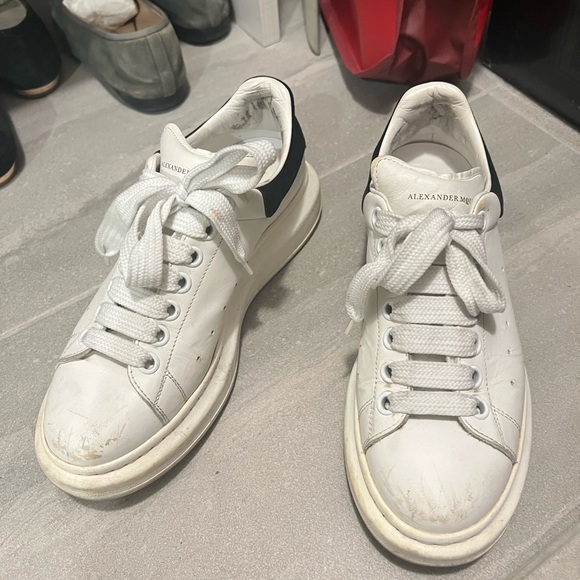 Alexander McQueen White and Black Lace-Up Sneakers - Picture 1 of 7